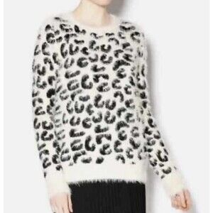 POL Cream Eyelash Leopard Print Size Large Pullover Sweater